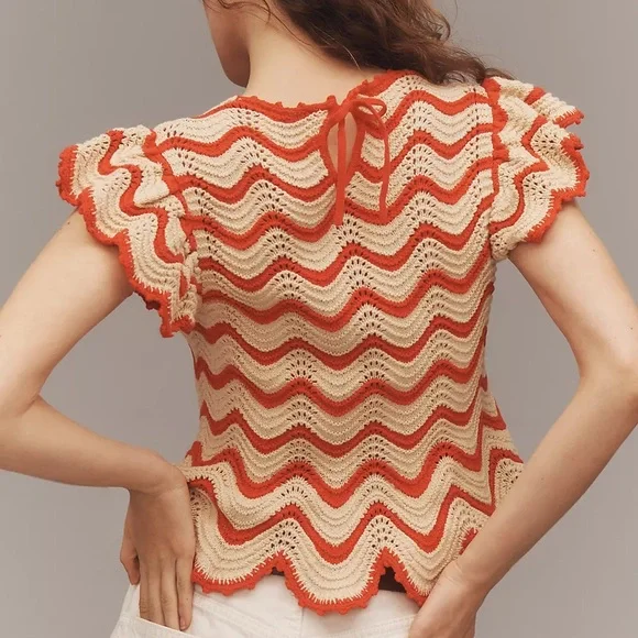 Rails Coen Flutter-Sleeve Crochet Knit Top XXS - Picture 3 of 6